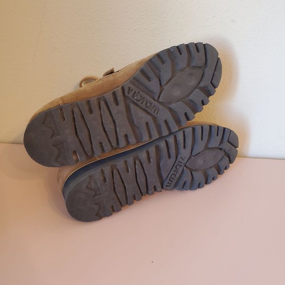 Vibram 8 Made in Italy Blue Canvas Brown Cowhide 2 Tone Chunky Platform Lace Up - Picture 3 of 8